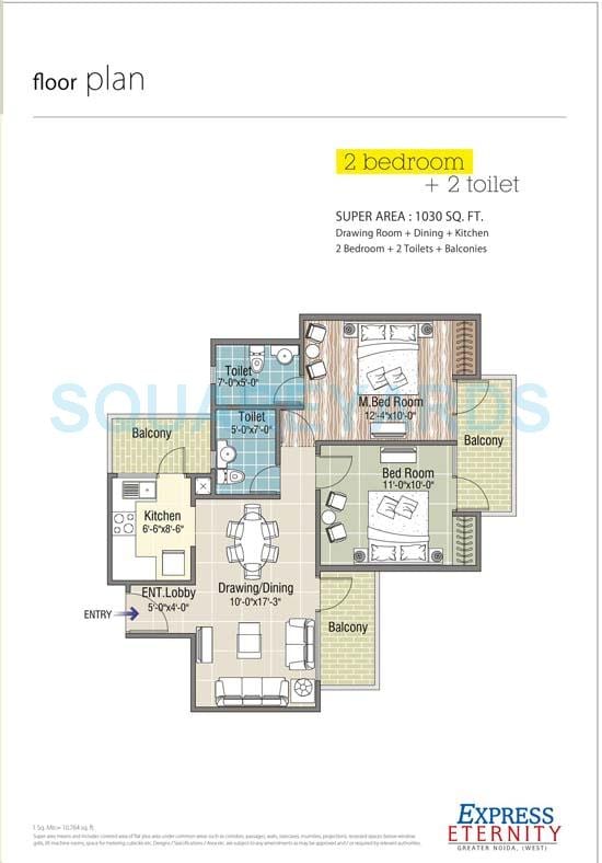 Floor plan of 3 BHK 1700 Sq. Ft. Apartment in Express Eternity, Greater Noida