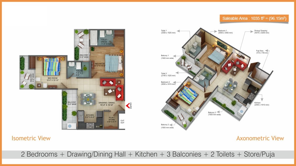 2 BHK 1035 Sq. Ft. Apartment in Fusion Homes