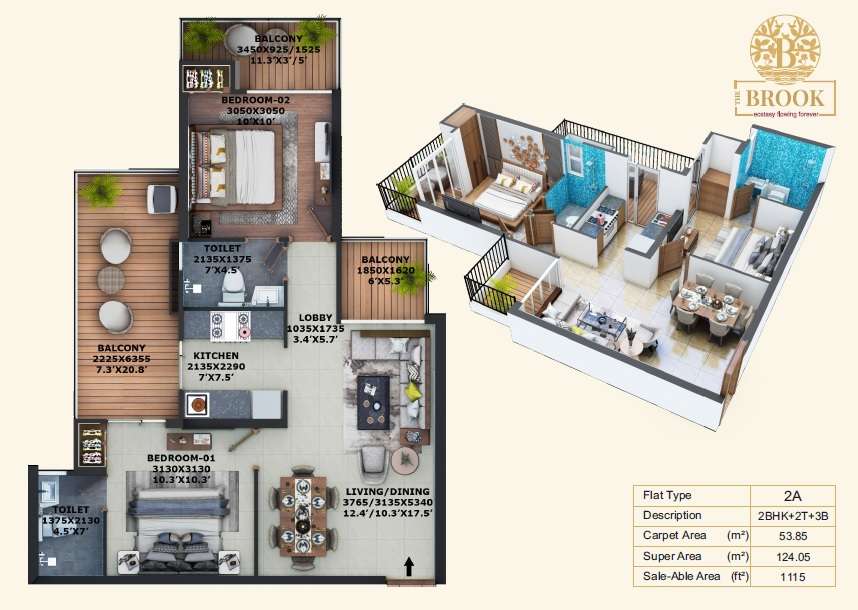 2 BHK 1115 Sq. Ft. Apartment in Fusion The Brook