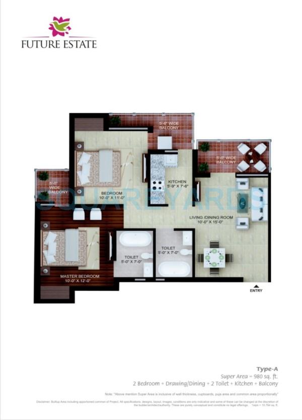 2 BHK 980 Sq. Ft. Apartment