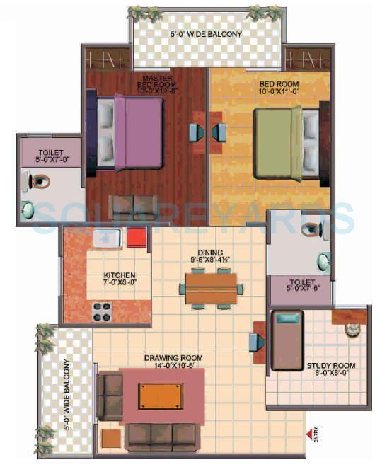 Floor plan of 2 BHK 1140 Sq. Ft. Apartment in Galaxy North Avenue, Greater Noida