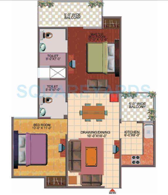 Floor plan of 2 BHK 905 Sq. Ft. Apartment in Galaxy North Avenue, Greater Noida