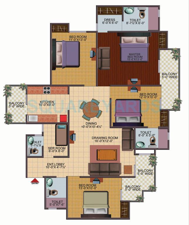 Floor plan of 4 BHK 2095 Sq. Ft. Apartment in Galaxy North Avenue, Greater Noida