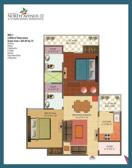 2 BHK 925 Sq. Ft. Apartment in Galaxy North Avenue ll