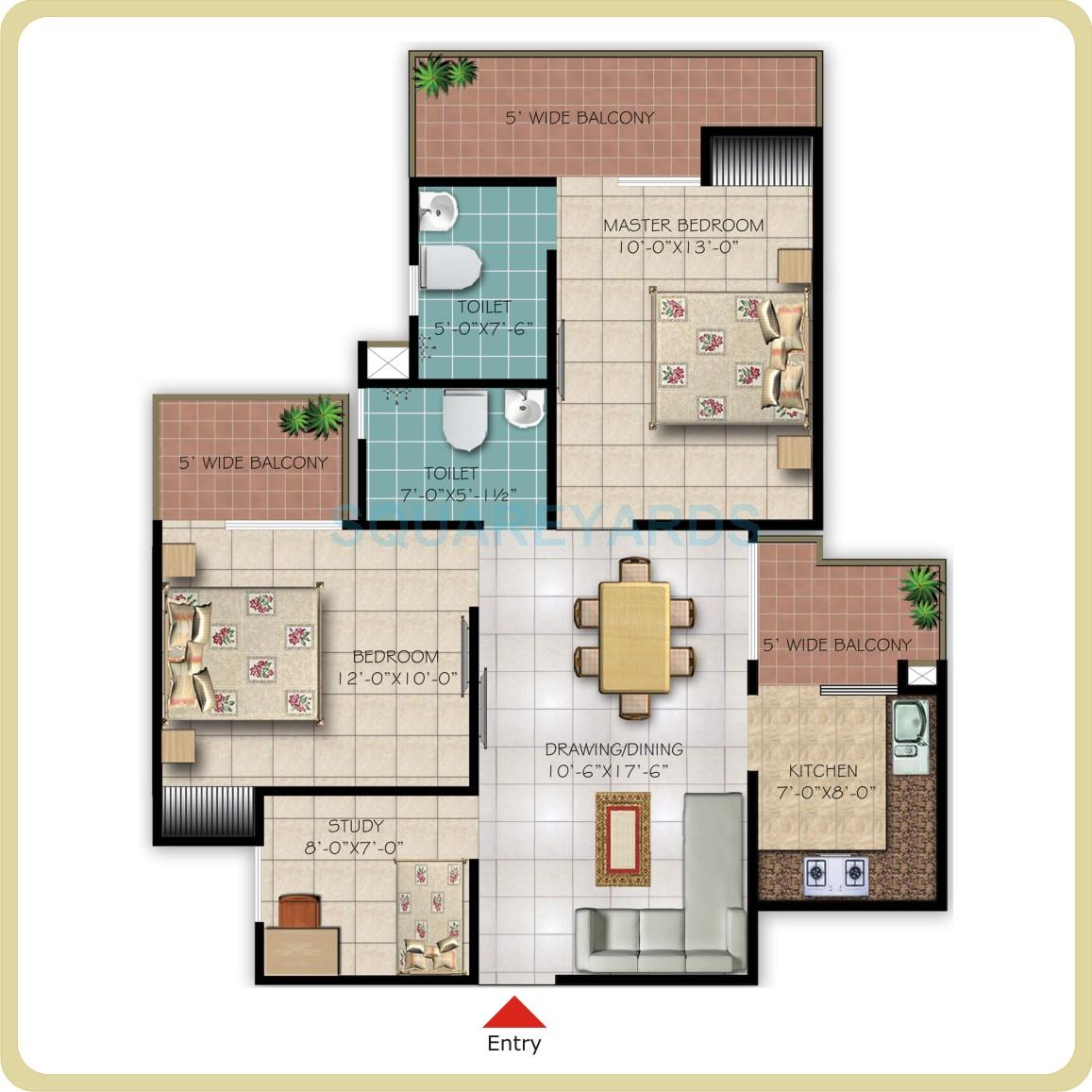 2 BHK 1195 Sq. Ft. Apartment in Galaxy Royale