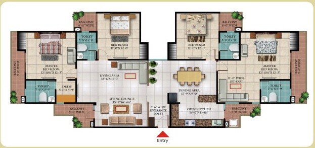 Floor plan of 4 BHK 2390 Sq. Ft. Apartment in Galaxy Royale, Greater Noida