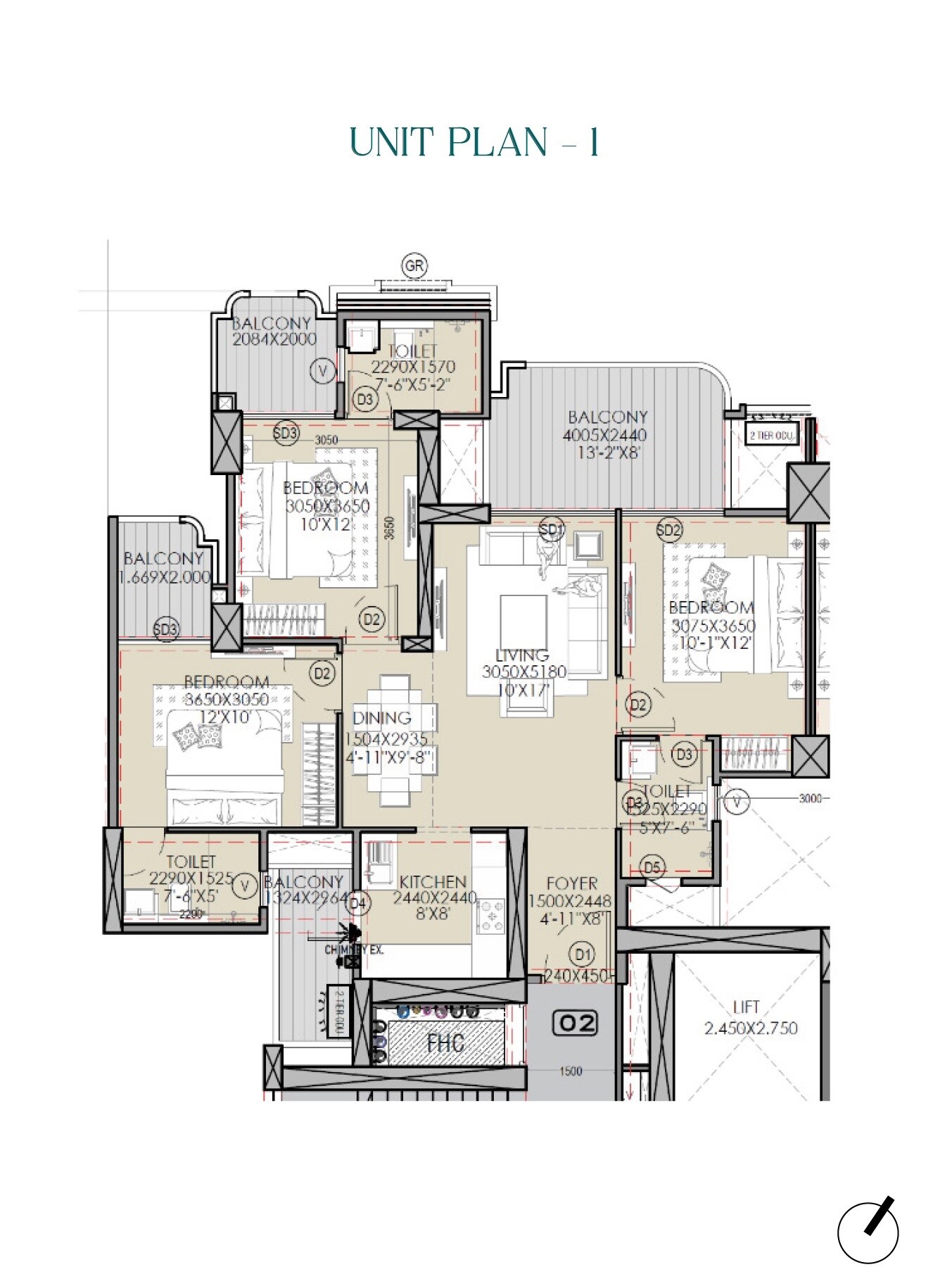 3 BHK 1550 Sq. Ft. Apartment