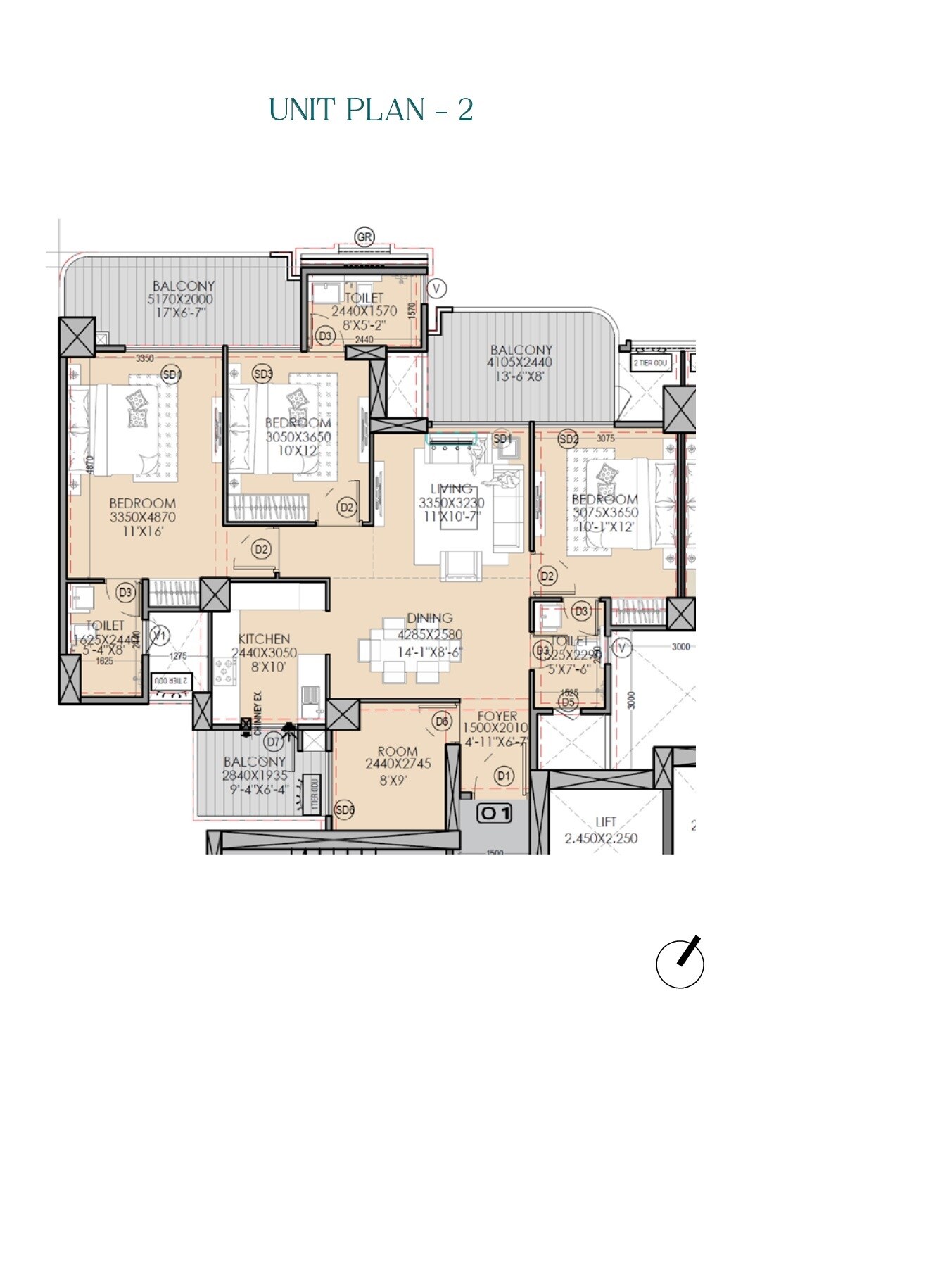 3 BHK 1960 Sq. Ft. Apartment