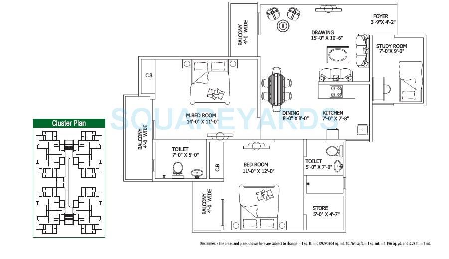 Floor plan of 2 BHK 1175 Sq. Ft. Apartment in Gaur City 1st Avenue, Greater Noida