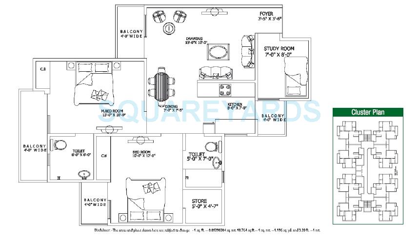 Floor plan of 2 BHK 1100 Sq. Ft. Apartment in Gaur City 1st Avenue, Greater Noida