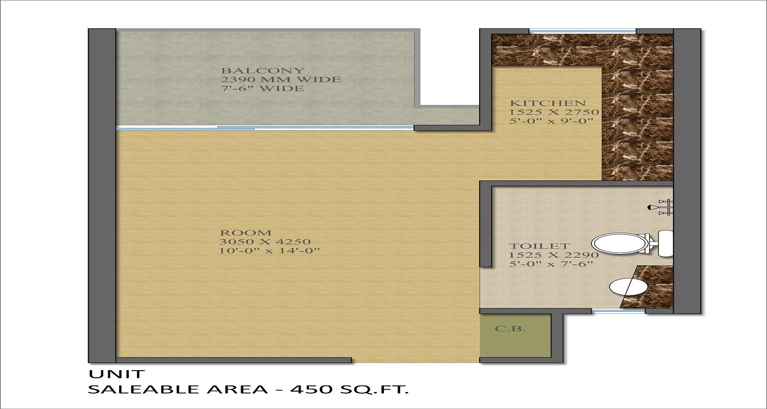 Floor plan of 1 BHK 450 Sq. Ft. Apartment in Gaur City 2 - 14th Avenue, Greater Noida