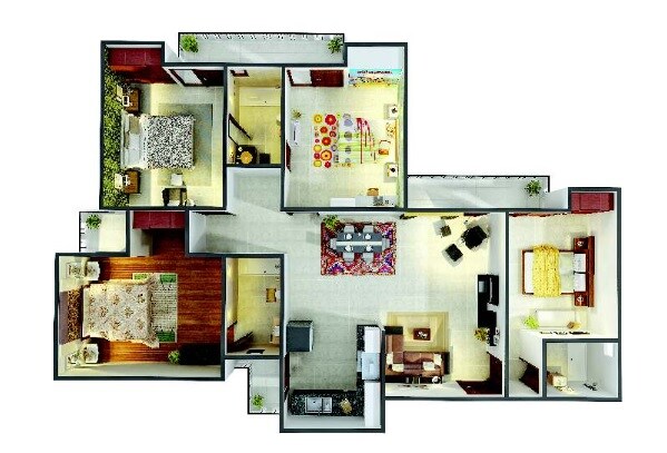 Floor plan of 3 BHK 1640 Sq. Ft. Apartment in Gaur City 4th Avenue, Greater Noida