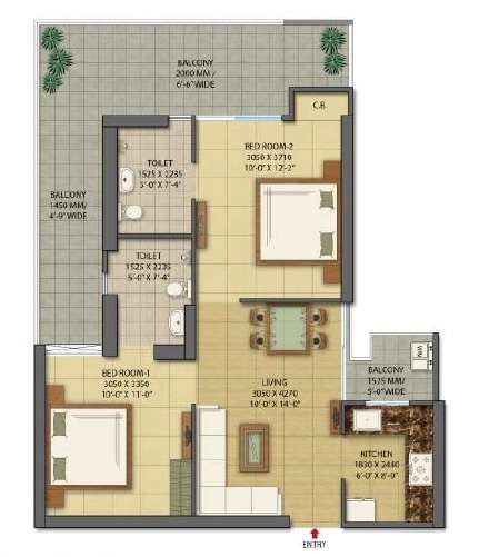 2 BHK 1075 Sq. Ft. Apartment in Gaur City 7th Avenue