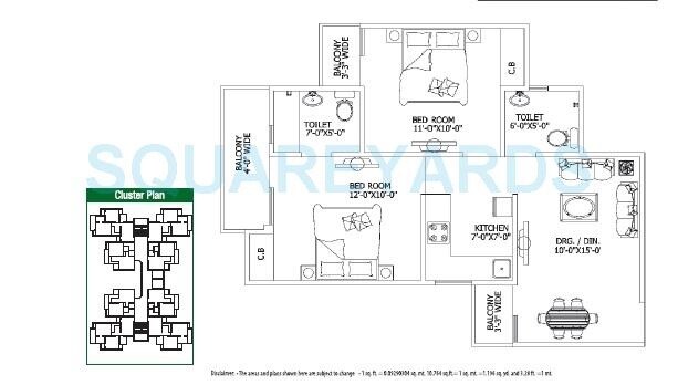 Floor plan of 2 BHK 860 Sq. Ft. Apartment in Gaur City, Greater Noida