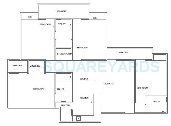 Floor plan of 3 BHK 1870 Sq. Ft. Apartment in Gaur City, Greater Noida
