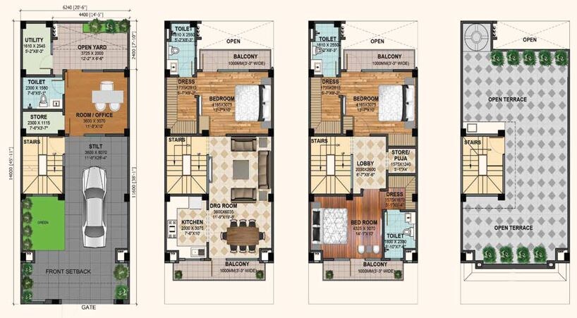 Floor plan of 3 BHK 2489 Sq. Ft. Villa in Gaur Krishnvilas 3rd Parkview Villas, Greater Noida