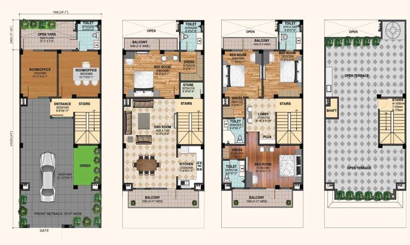 Floor plan of 4 BHK 3566 Sq. Ft. Villa in Gaur Krishnvilas 3rd Parkview Villas, Greater Noida