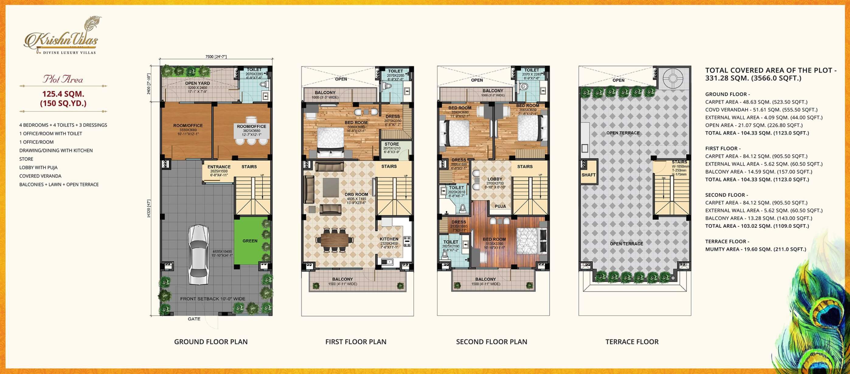 Floor plan of 4 BHK 3566 Sq. Ft. Villa in Gaur Krishnvilas, Greater Noida