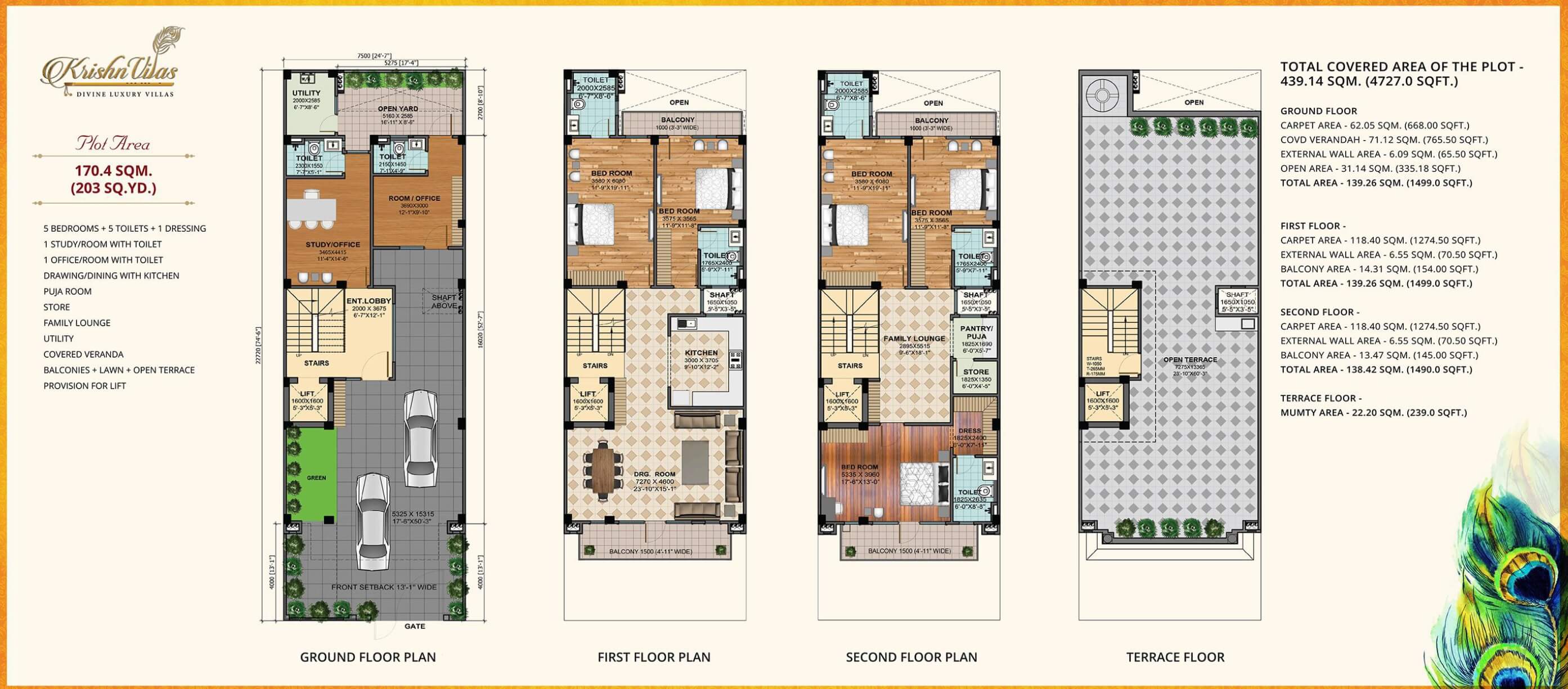 Floor plan of 5 BHK 4727 Sq. Ft. Villa in Gaur Krishnvilas, Greater Noida