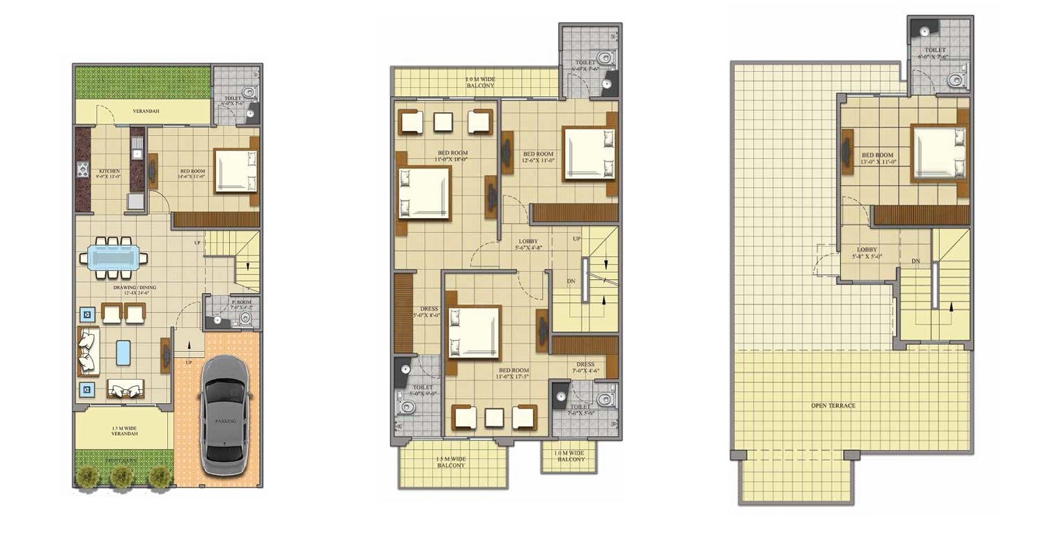 Floor plan of 5 BHK 2547 Sq. Ft. Villa in Gaur Victorian Villas 6th Parkview, Greater Noida