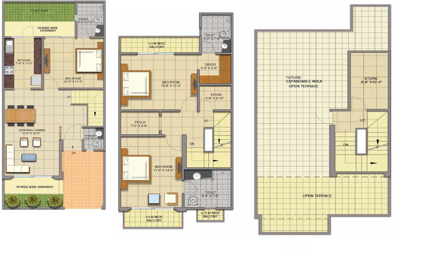 3 BHK 1728 Sq. Ft. Villa in Gaur Victorian Villas 6th Parkview