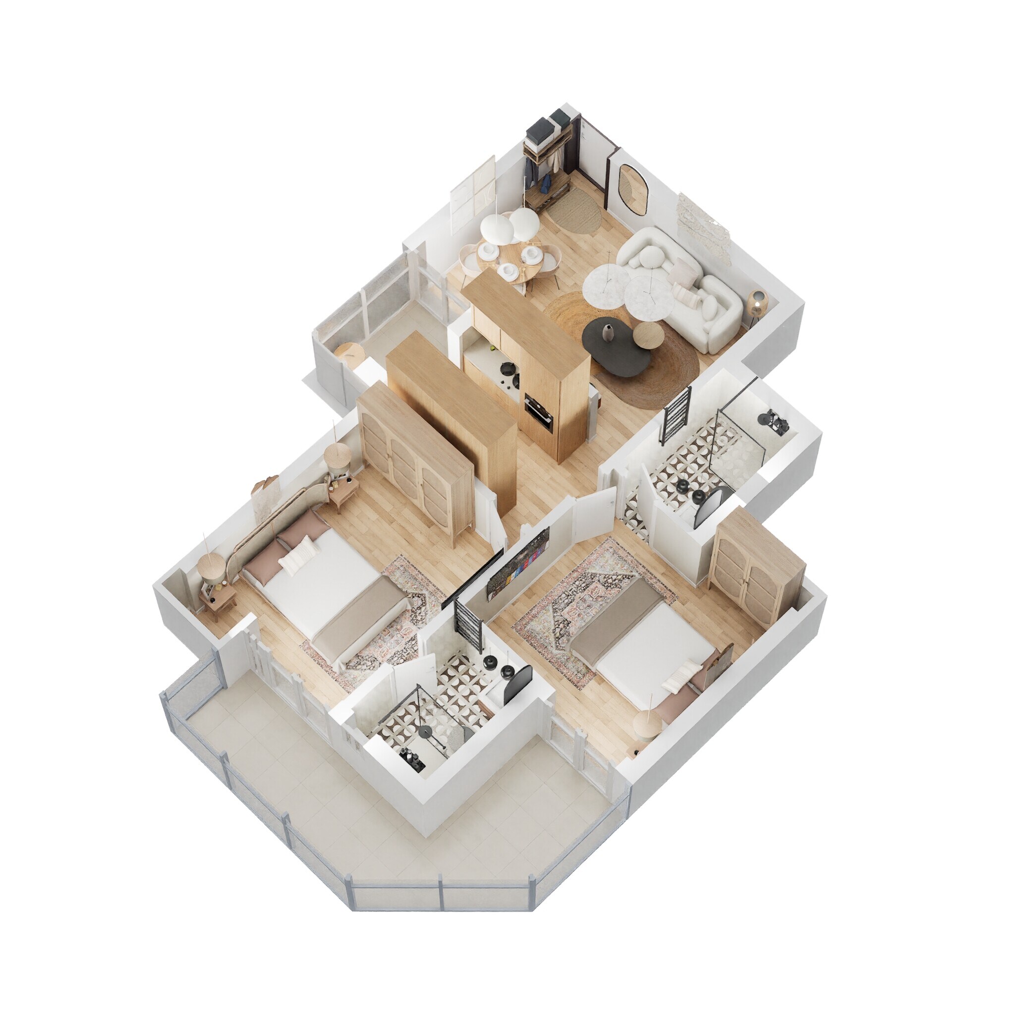 Floor plan of 2 BHK 1000 Sq. Ft. Apartment in Gaur Yamuna City 16th Park View, Greater Noida