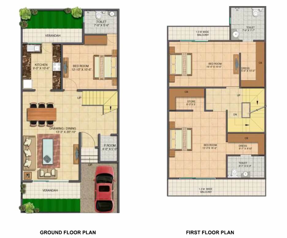 Floor plan of 3 BHK 2070 Sq. Ft. Villa in Gaur Yamuna City 32nd Park View, Greater Noida