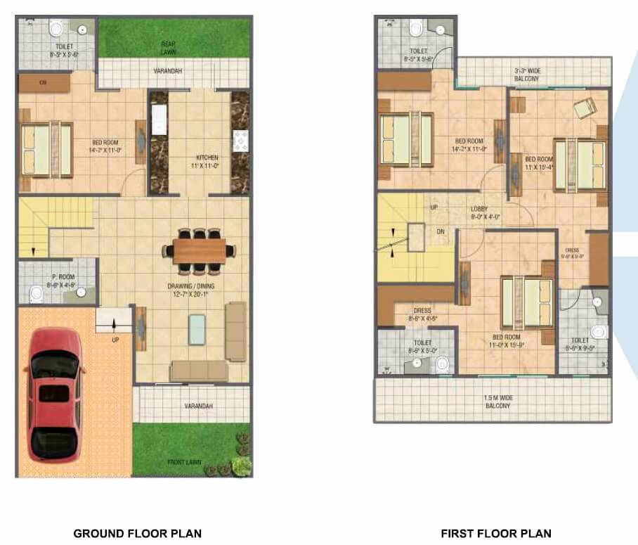 Floor plan of 4 BHK 2330 Sq. Ft. Villa in Gaur Yamuna City 32nd Park View, Greater Noida