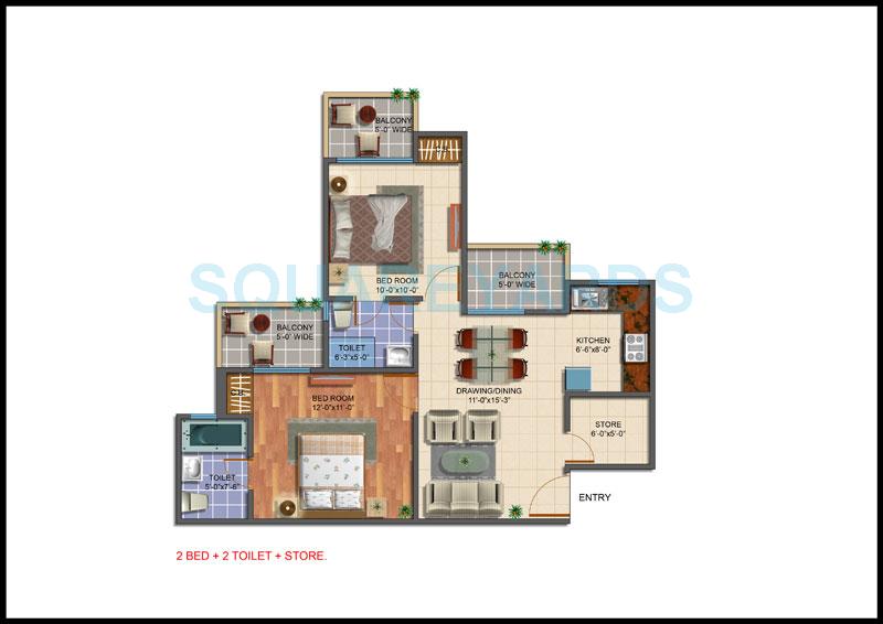 Floor plan of 2 BHK 972 Sq. Ft. Apartment in Gayatri Aura, Greater Noida