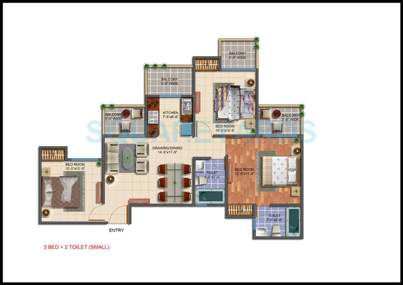Floor plan of 3 BHK 1162 Sq. Ft. Apartment in Gayatri Aura, Greater Noida