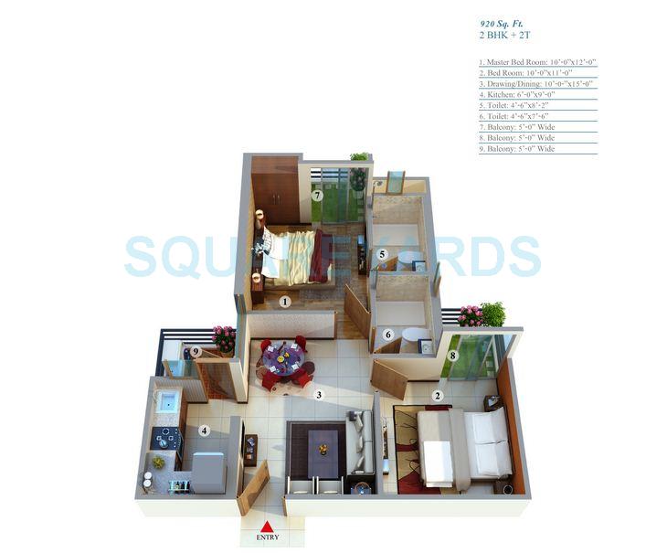 Floor plan of 2 BHK 920 Sq. Ft. Apartment in Gayatri Life, Greater Noida