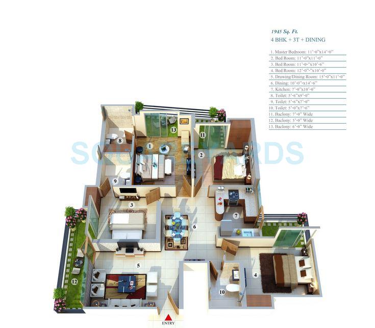 4 BHK 1945 Sq. Ft. Apartment