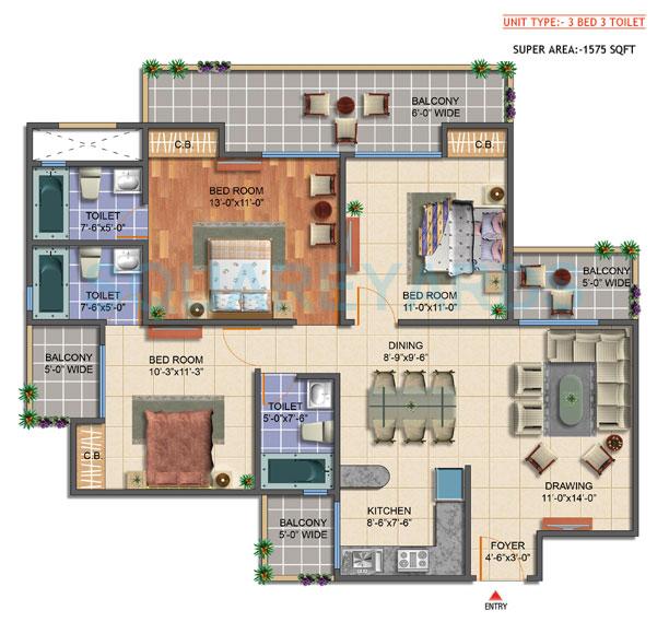 3 BHK 1575 Sq. Ft. Apartment