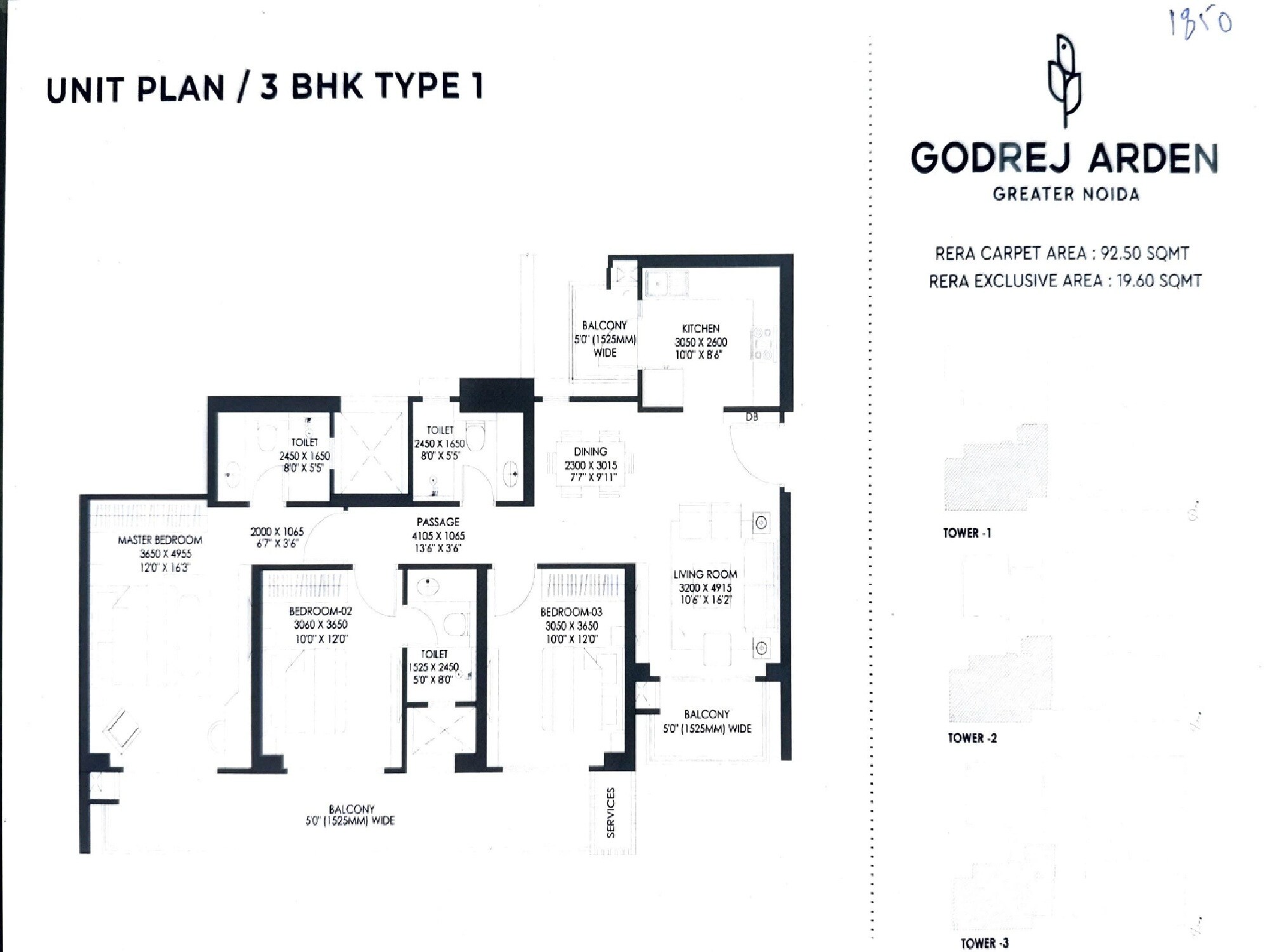 3 BHK 1850 Sq. Ft. Apartment