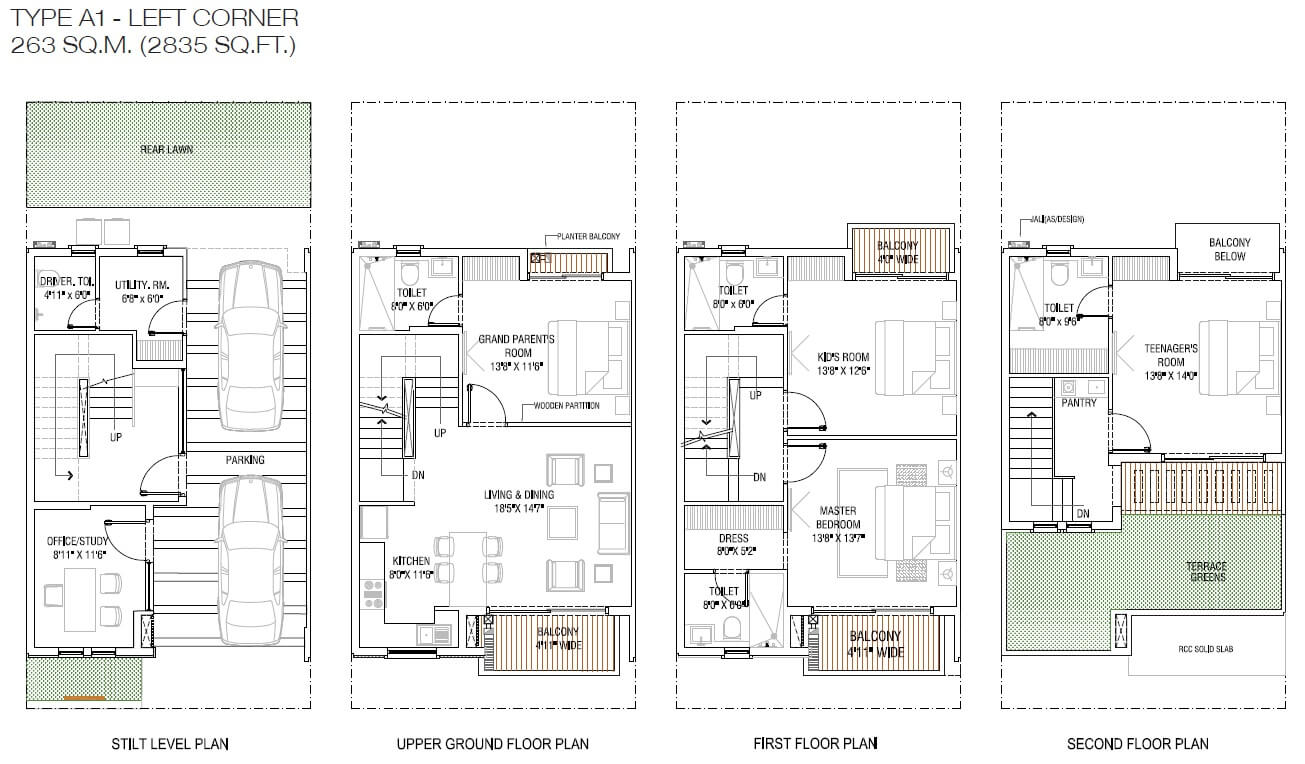 Floor plan of 3 BHK 2835 Sq. Ft. Villa in Godrej Golf Link Villas, Greater Noida