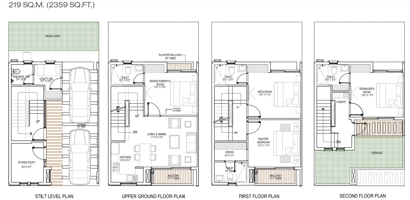Floor plan of 4 BHK 2359 Sq. Ft. Villa in Godrej Golf Link Villas, Greater Noida