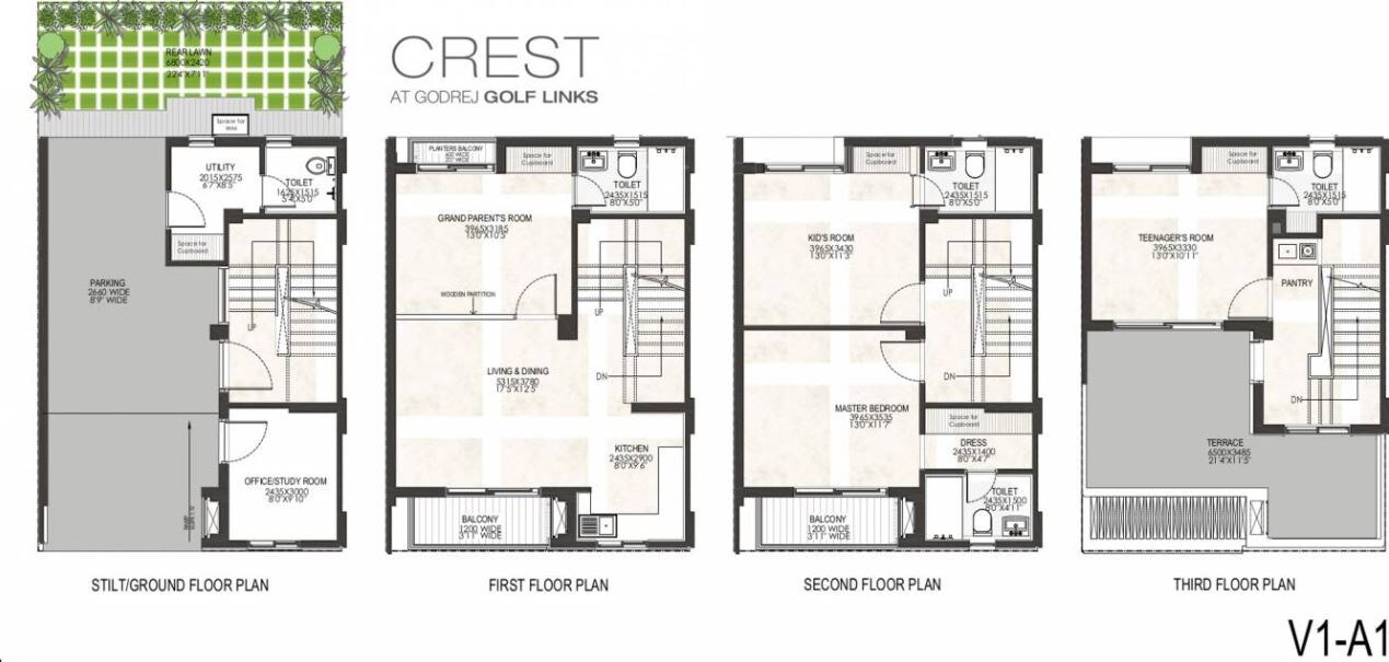 Floor plan of 4 BHK 2506 Sq. Ft. Villa in Godrej Golf Links Crest, Greater Noida