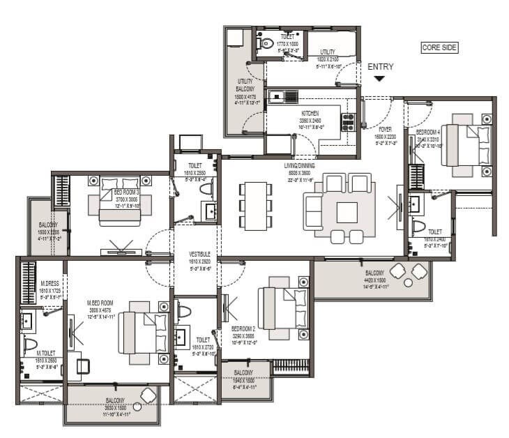 Floor plan of 4 BHK 1578 Sq. Ft. Apartment in Godrej Park Avenue, Greater Noida