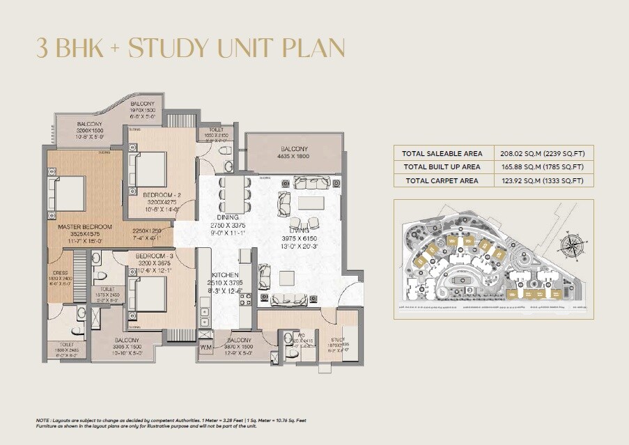 Floor plan of 3 BHK 2239 Sq. Ft. Apartment in Great Value Eternia, Greater Noida