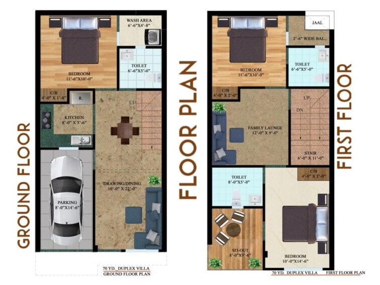 Floor plan of 3 BHK 1635 Sq. Ft. Villa in Greno Green Residency, Greater Noida