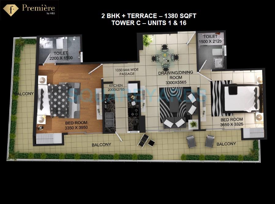 Floor plan of 2 BHK 1380 Sq. Ft. Apartment in Home and Soul F Premiere, Greater Noida