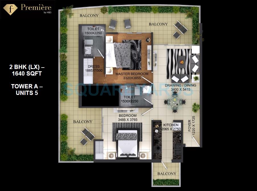 Floor plan of 2 BHK 1640 Sq. Ft. Apartment in Home and Soul F Premiere, Greater Noida