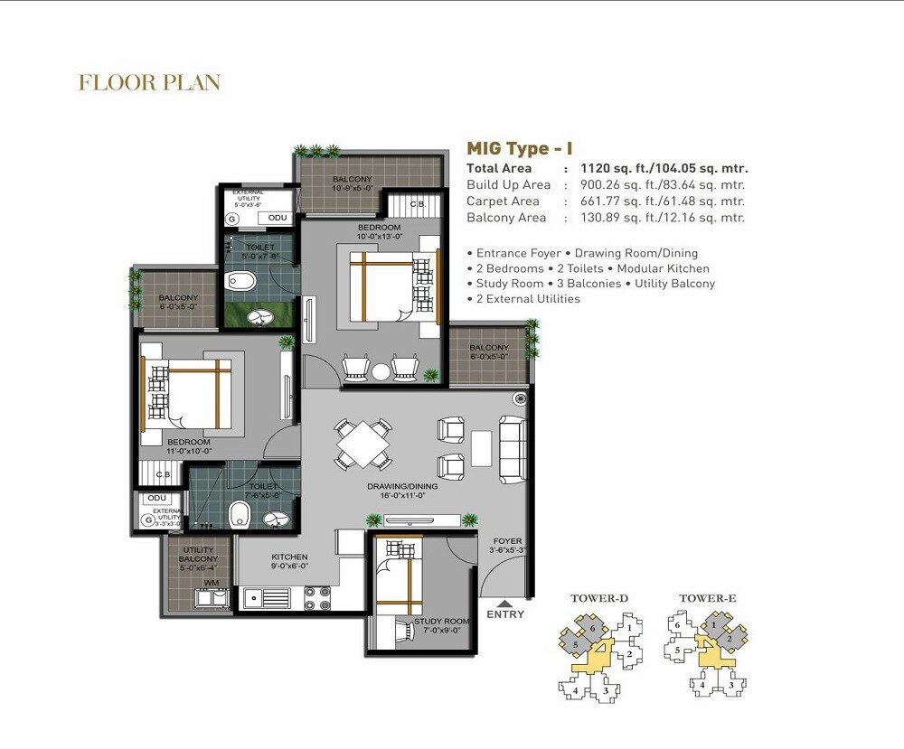 Floor plan of 2 BHK 1120 Sq. Ft. Apartment in Hawelia Valenova Park, Greater Noida