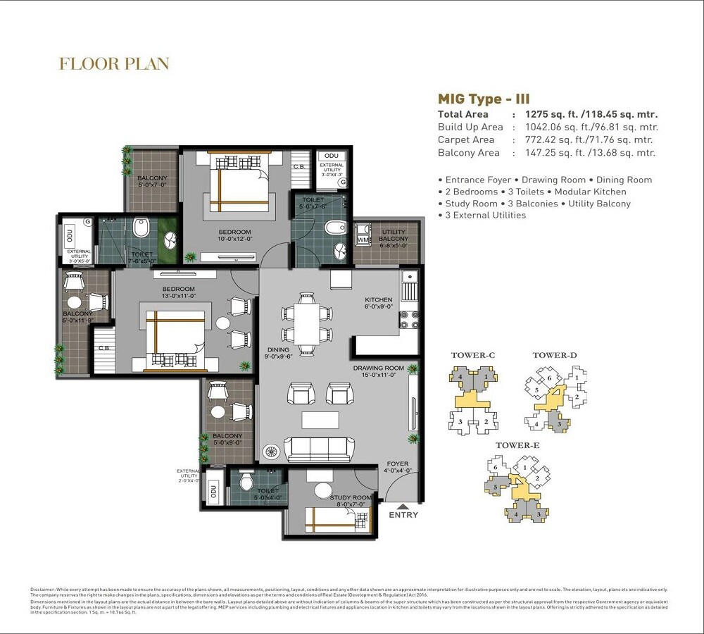 Floor plan of 2 BHK 1275 Sq. Ft. Apartment in Hawelia Valenova Park, Greater Noida