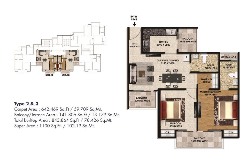 Floor plan of 2 BHK 1100 Sq. Ft. Apartment in Hi Castle, Greater Noida