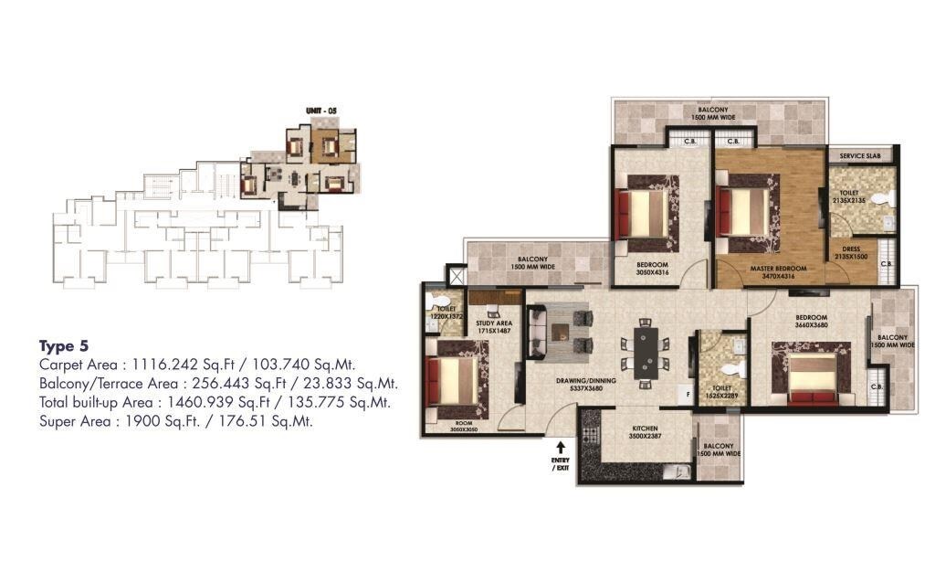Floor plan of 4 BHK 1900 Sq. Ft. Apartment in Hi Castle, Greater Noida