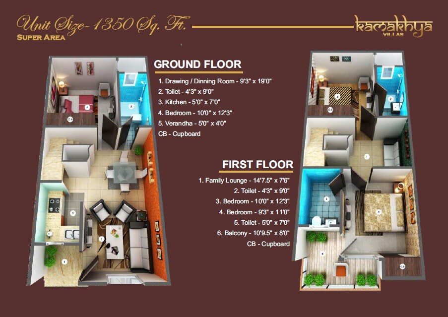 Floor plan of 3 BHK 1350 Sq. Ft. Villa in Home Kamakhya Villas, Greater Noida