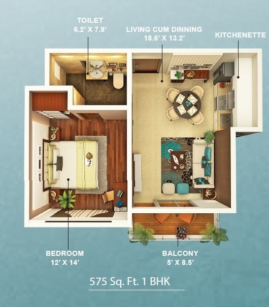 1 BHK 575 Sq. Ft. Apartment