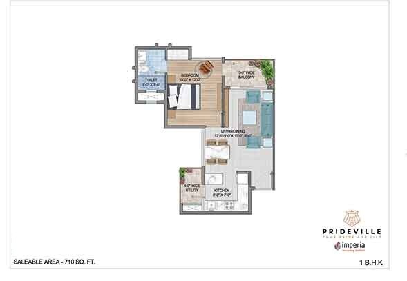 Floor plan of 1 BHK 710 Sq. Ft. Apartment in Imperia Prideville, Greater Noida