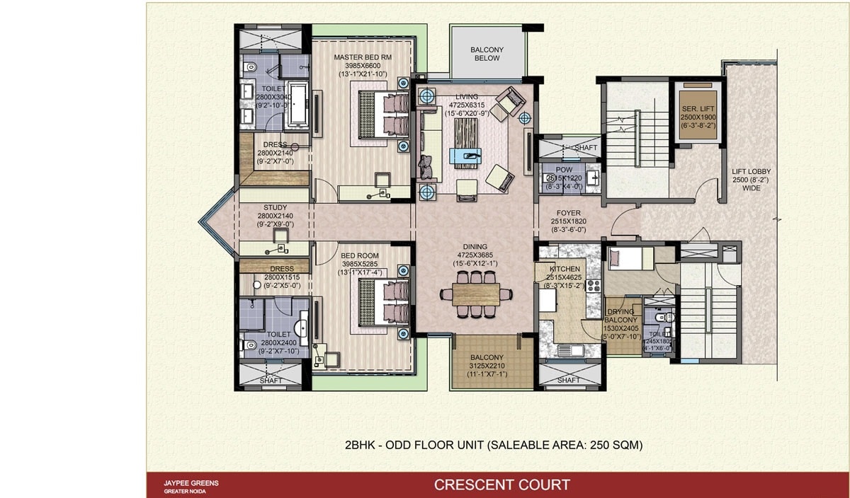 Floor plan of 2 BHK 2691 Sq. Ft. Apartment in Jaypee Green Crescent Court, Greater Noida
